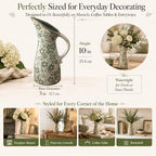 10" Farmhouse Pitcher Vase – Tuscan Green Scroll Ceramic Vase with Handle, Vintage Floral Decorative Jug for Kitchen Counter, Table, Mantel Decor - Image 2