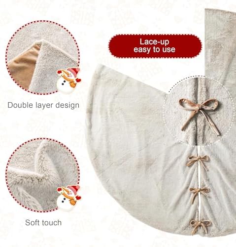 Glitzhome 60" D Oversized Milk Coffee Brown Christmas Tree Skirt, Reversible Faux Rabbit Fur/Korean Fleece Xmas Tree Skirt Mat,Holiday Tree Ornaments for Xmas Winter Happy New Year Home Decoration - Image 3