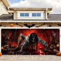 Gothic Horror Ghost Garage Door Banner 7x16ft, Bloody Zombie Girl Crawling Outdoor Decoration, Haunted House Secret Room Chain Double Garage Door Cover Tapestry Mural for House Front Holiday Decor by LEIWEIHOPE
