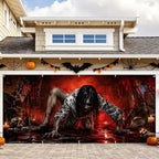 Gothic Horror Ghost Garage Door Banner 7x16ft, Bloody Zombie Girl Crawling Outdoor Decoration, Haunted House Secret Room Chain Double Garage Door Cover Tapestry Mural for House Front Holiday Decor by LEIWEIHOPE