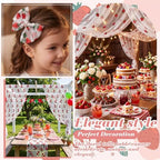 Mindsoft 3 Pcs Strawberry Table Runner, 10ft Tablecloth Strawberry Party Decorations Gauze Embroidery Tulle Lace Runner, for Table Wedding Birthday Bridal Baby Shower Holiday Dining Decor DIY - Image 3