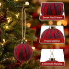 Hollowfly 24 Pcs 2.36 Inch Christmas Tartan Plaid Ball Ornaments Vintage Large Buffalo Plaid Balls Christmas Tree Hanging Ornament Rustic Ball Pendant Hanging Decor for Xmas Tree Party(Red) - Image 3
