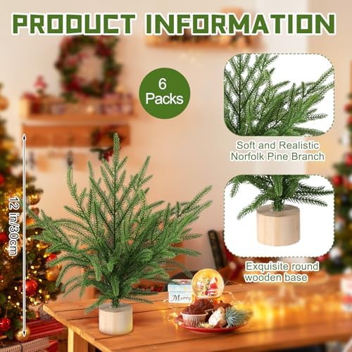 Soulchen 6 Pcs Norfolk Pine Christmas Tree, 12" Artificial Tree with Base - Image 2
