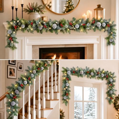 9ft Flocked Pre-Lit Artificial Christmas Garland with Lights - Image 7