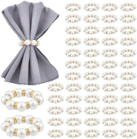 Peacoblue 120Pcs Gold Napkin Rings Imitation Pearl Ring Napkin Holder for Table Decor Settings, Vintage Napkin Ring for Wedding Christmas Thanksgiving Day Party by PEACOBLUE