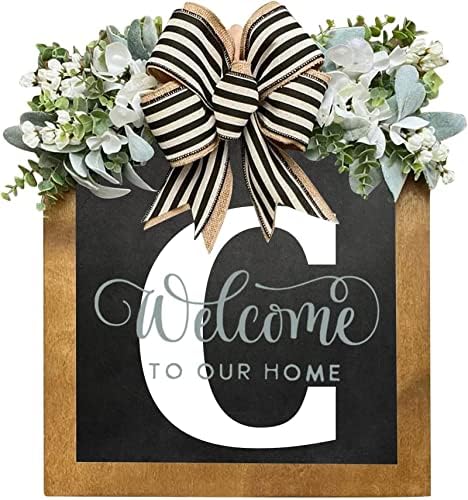 16'' Personalized Last Name Welcome Sign, Door Wreaths for Front Door Outside, Spring Wreath for Front Door Decor, Farmhouse New Home Gifts for Home (C) by Jxueych