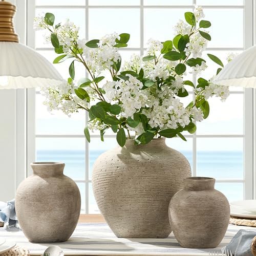 Vanselia Ceramic Flower Vase Home Decor - Farmhouse Table Vases Rustic Vintage Living Room Kitchen Bedroom Decorations for House Book Shelf Office Coffee Desk Dining Fireplace (7.4" Retro) - Image 5
