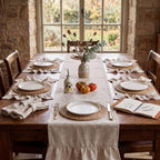6 Boho Round Woven Placemats Ruffle Table Runner 13x72 - Image 4