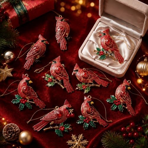 Yuntau 8 Pcs Crystal Christmas Hanging Ornaments, Red Cardinal - Image 3