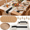 6 Sets Black Kitchen Decor,Table Setting Decor with Round Woven,Rectangular Boho,Wooden Bead Napkin Rings,Cloth Napkins,Table Runner & Storage Basket,Natural Burlap Cotton for Kitchen Dining Table by DKALIO