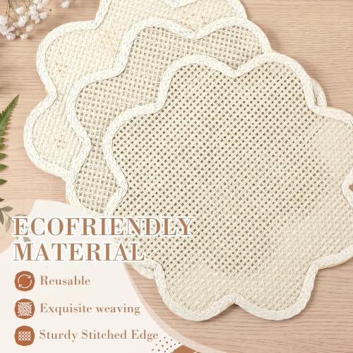 24 Pcs Scalloped Paper Rope Woven Placemats 15 Inch Beige Flower Boho Table Place Mats Rustic Woven Heat Resistant Mats Table Chargers for Dining Autumn Parties Weddings Holidays Decor - Image 4