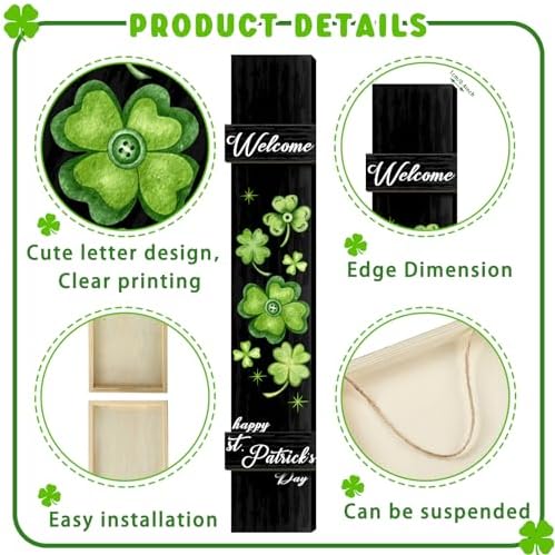 WovWeave St. Patrick's Day Porch Sign Green Wooden Welcome Porch Decor Shamrocks Door Sign 47 Inch Welcome Hanging Decor St. Patrick Decoration Outdoor Indoor for Party Front Door Wall Home(Clover) - Image 3