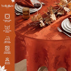 Softalker Fall Jacquard Round Tablecloth, 90 Inch Burnt Orange - Image 5