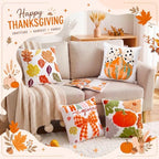 Mixweer 4 Pcs Fall Pillow Covers Set, 18 x 18 Inch Embroidered Autumn Throw Pillow Cases, Harvest Thanksgiving Square Throw Cushion Cover for Couch Sofa Bed Home Decoration - Image 5