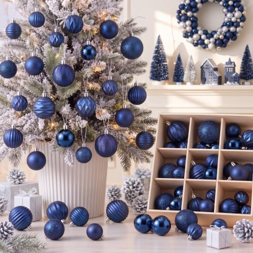 Lunmon 64 Pcs Navy Blue Christmas Ornaments Midnight Blue Xmas Tree Baubles by Lunmon