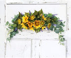 30 Inch Floral Swag, Artificial Flowers Sunflower Eucalyptus Wreath, Fake Flower Wreath Sunflower Swag Garland for Home, Wedding Arch, Front Door, Wall - Image 3