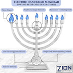 Zion Judaica 12" LED Chanukah Menorah with Flame Shaped LED Bulbs Electric Menorah USB Powered or Batteries Electronic Minorah - 4' Cable Included Hanukkah Battery Menorahs Silver - Image 6