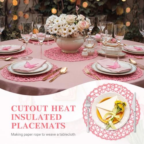 Threehoney Paper Braided Round Placemats, Set of 24, Pink, 13 in - Image 4