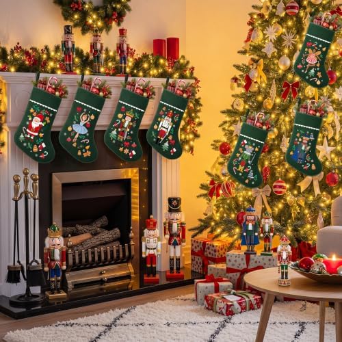 Tatuo 7 Packs Christmas Stockings Personalized Customized 18 Inches Hanging Stockings, Santa Claus Mouse King Sugar Plum Fairy Soldiers Clara Nc King for Xmas Tree Fireplace Family Holiday Decor - Image 4
