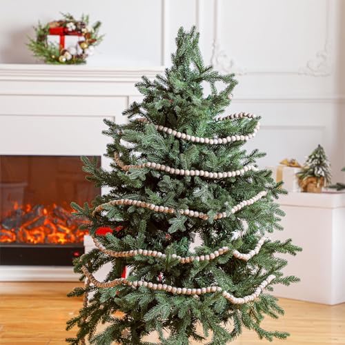 Fairysandy 39.3 ft Frosted Wooden Bead Garland Christmas Farmhouse Decor - Image 6