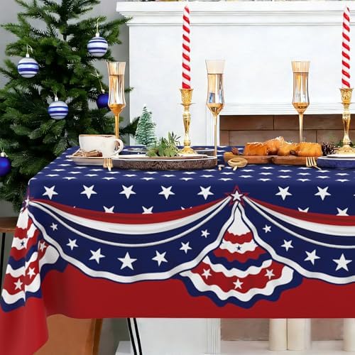 Rectangle 4th of July Tablecloth 60x102 Inch, Patriotic Red White and Blue Table Cloth, Polyester Waterproof Wrinkle Resistant Independence Day Table Cover for Memorial Day Decorations Decor - Image 2