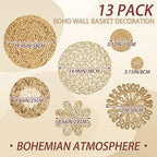 Glenmal 13 Pcs Boho Wall Basket Decor Set Woven Rattan Seagrass,Plain - Image 3