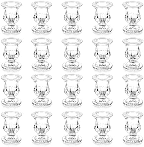 Romadedi Glass Taper Candle Holders, Clear, Pack of 20 by ROMADEDI