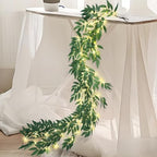 Green Vines Garland with Lights 96 LED Battery Operated with Timer Faux Willow Leaves Twig with Lights Greenery Garlands Decortions for Mantel Fireplace Table Wall Patio Wedding Holiday Home Decor by HamiFinee