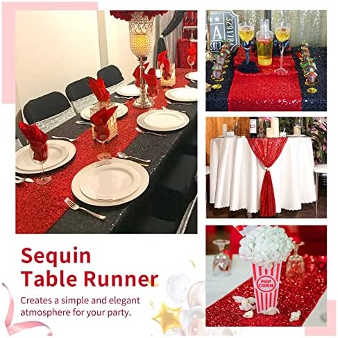 Red Table Runner 10 Packs 12x72 Inch Sequin Table Runners Sparkly Table Runner Fabric for Party Dinner Reception Wedding Event Holiday Decorations - Image 4