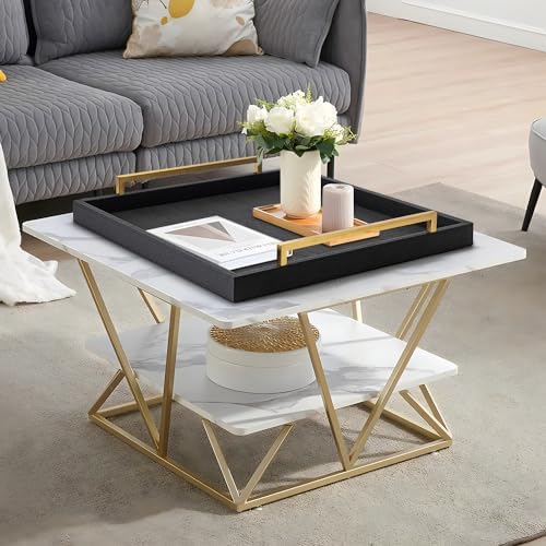 Extra Black Large Serving Tray with Handles for Ottoman,Versatile Shagreen Leather Square Ottoman Tray for Living Room - Image 5