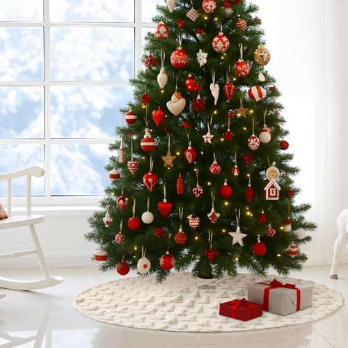 Civaner 48in Beige Tree Christmas Tree Skirt Faux Fur - Image 4