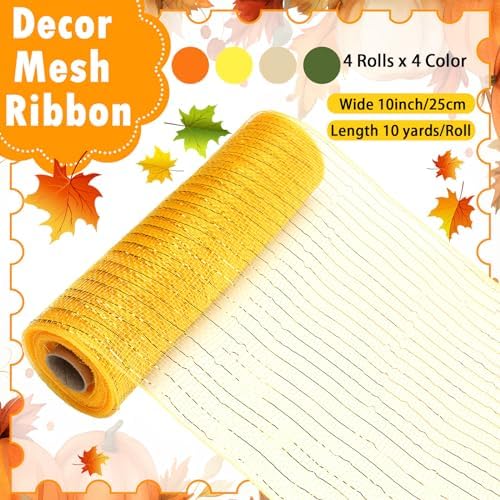 Yuefunny 10 Pcs Fall Ribbon 4 Mesh Ribbons 6 Burlap Wired Edge Ribbons - Image 2