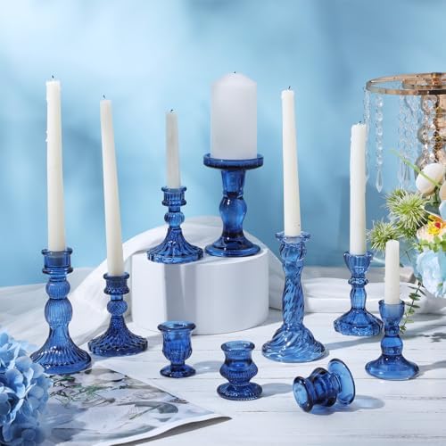 Mumufy 20 Pcs Glass Taper Candle Holders Assorted, Blue - Image 4