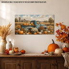 WAXWHELK Truck Fall Canvas Wall Art, Rustic Farmhouse Painting Pictures Autumn Thanksgiving Artwork, Vintage Blue Farm Fresh Truck Pumpkins and Flowers Home Decor for Living Room (12"x24") - Image 2