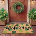 Tingjoo 2 Pcs St. Patrick's Day Coir Door Mat and Shamrock Wreath by Tingjoo