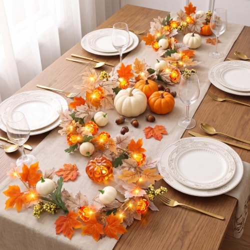 VIHOSE 2 Pack Fall Maple Leaves Thanksgiving Garland 11.5ft, White - Image 5