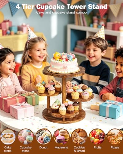 4 Tier Wooden Cake Stand, Cupcake Dessert Display Stand for 24-50 Cupcakes - Image 3