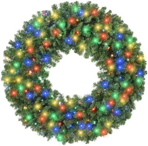 Casafield 60" Pre-Lit Fir Artificial Christmas Wreath Holiday Décor, 300 LED White & Multicolor Lights, 810 PVC Tips for Front Door, Window, or Mantel by Casafield