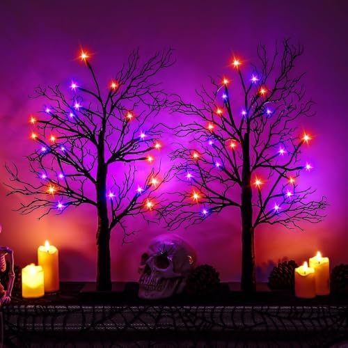 Halloween Decorations Indoor-2 Pack 24 Inch Lighted Black Halloween Tree by PAKSPAK