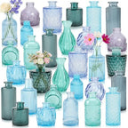 30 Pcs Blue Glass Bud Vases Bulk, Vintage Small Flower Vase Set by SUJUN
