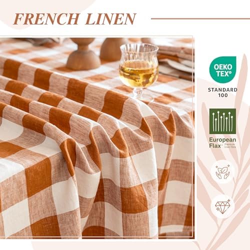 Linen World Gingham Tablecloth – Buffalo Plaid Linen Tablecloth 55" x 55" Inch,100% French Flax Table Cloth for Dining Table,Weddings,Thanksgiving & Christmas Decor,Rust Checkered - Image 4