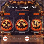 Simgoing 3 Pcs Large Halloween Disco Pumpkin Decor, Ghost Pumpkin, Orange - Image 2