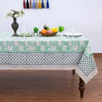 Home Spun & Crafts 72x190 Inches Rectangle Hand Block Print Tablecloth, 100% Cotton, Summer Green Floral Table Cloths Washable, Traditional Indian for Dining Outdoor Thanksgiving Halloween Christmas - Image 2