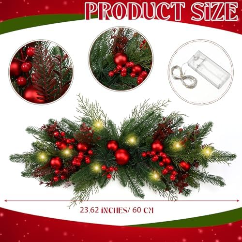 Yalikop 1 Pcs 24.5 Inch Christmas Swags with Light, Ball and Berry - Image 2