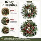 30Inch Large Christmas Wreath for Front Door with Bell, Red Roses & Berries - Image 5