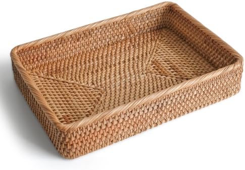 Rattan Serving Tray, Woven Wicker Rectangle Tray Basket for Organizing by KALEKAIL