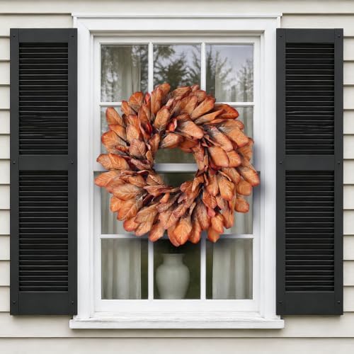 26" Artificial Fall Magnolia Leaf Wreath for Front Door Decoration (Orange) - Image 4
