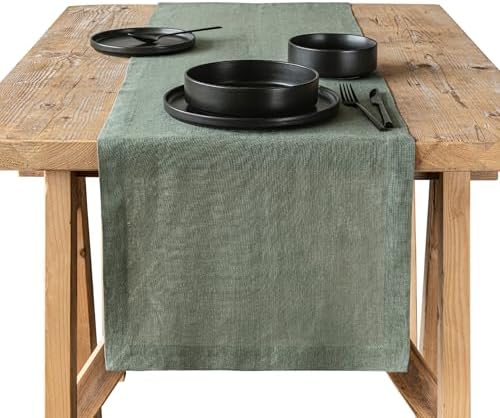 Over&Back 18x108 Washed 100% Linen Table Runner - Washable Table Runners for a Custom Home Decor Tablescape - Perfect for Coffee Table, Dinner Table, Living Room, and More - Green by overback