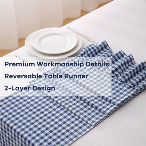 Navy Blue White Plaid Gingham Ruffle Table Runner Cabinet Cover 13"x108" - Image 5