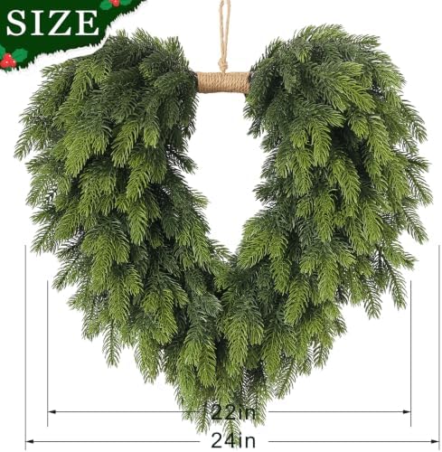 24" Artificial Norfolk Pine Heart-Shaped Christmas Wreath for Front Door - Image 5